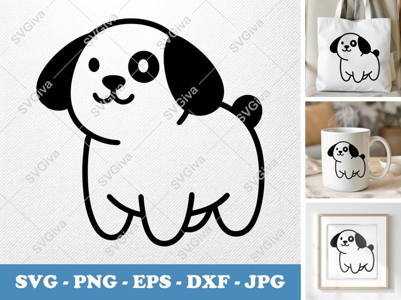 Dog SVG Cute Puppy Vector | Modern Clean Outline Design | PNG EPS DXF for Cricut Silhouette