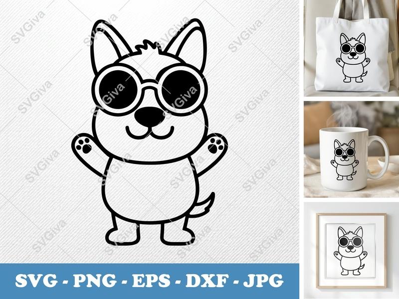 Dog SVG, Friendly Bean-Shaped Dog with Sunglasses, Rounded Body Design, PNG DXF EPS, Cricut Silhouette