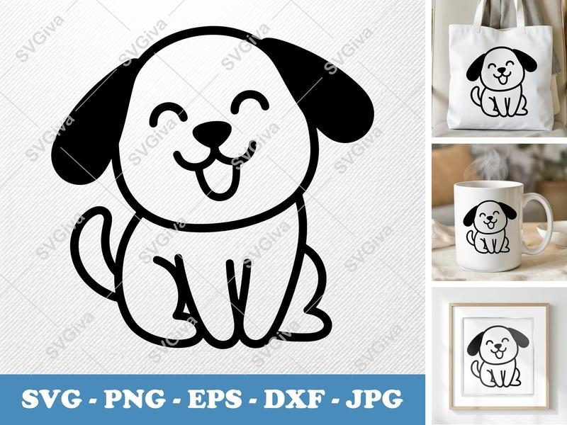 Dog SVG, Happy Puppy Cartoon Cut File | PNG EPS DXF | for Cricut Silhouette, Cute Pet Vector Clipart