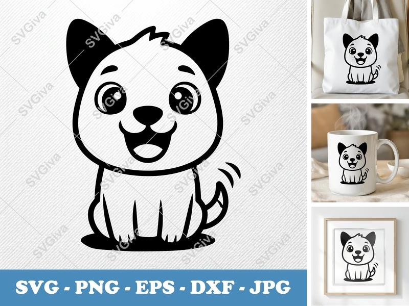 Dog SVG, Happy Puppy Cut File, Modern Cartoon Pet Clipart | PNG EPS DXF for Cricut Silhouette