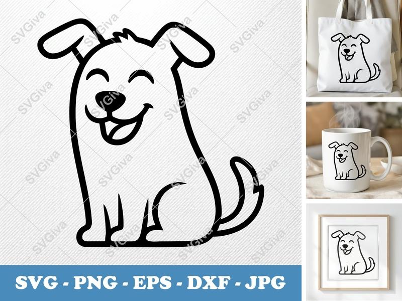 Dog SVG | Happy Puppy Modern Clean Outline | PNG EPS DXF for Cricut Silhouette | Cute Pet Animal Cut File