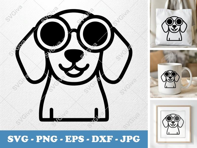 Dog SVG | Modern Clean Puppy with Glasses PNG EPS DXF | Cricut Silhouette File | Cute Pet Animal Vector Clipart