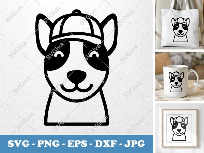 Dog SVG, Modern Puppy with Hat Cut File | PNG EPS DXF for Cricut, Silhouette, Vector Clipart Design