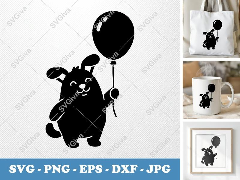 Dog with Balloon SVG | Puffy Soft Forms PNG DXF EPS | Cricut Silhouette Cut File | Inflated Pillow Art