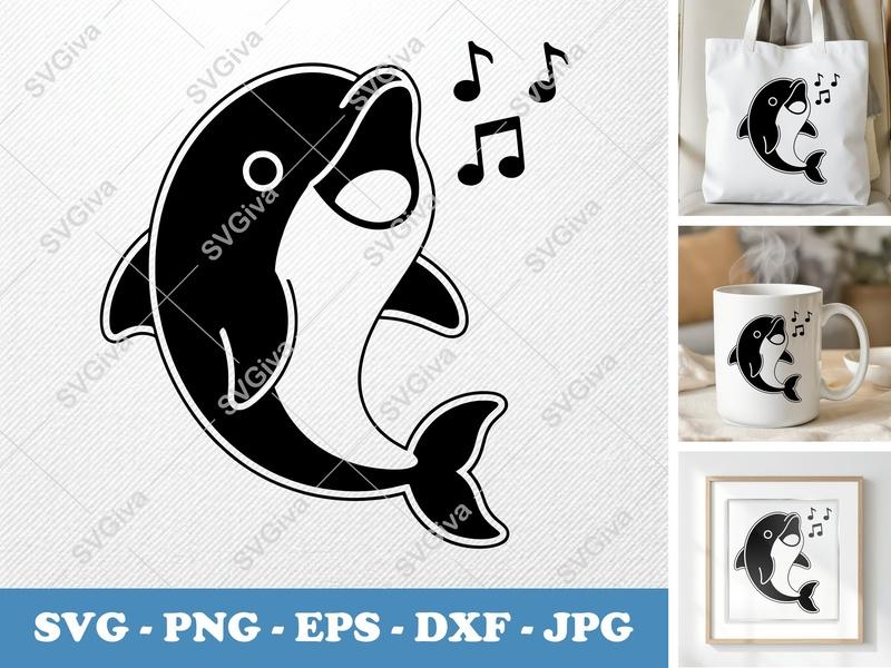 Dolphin Singing SVG | Puffy Cartoon Style Cut File | PNG DXF EPS | Cricut Silhouette Design