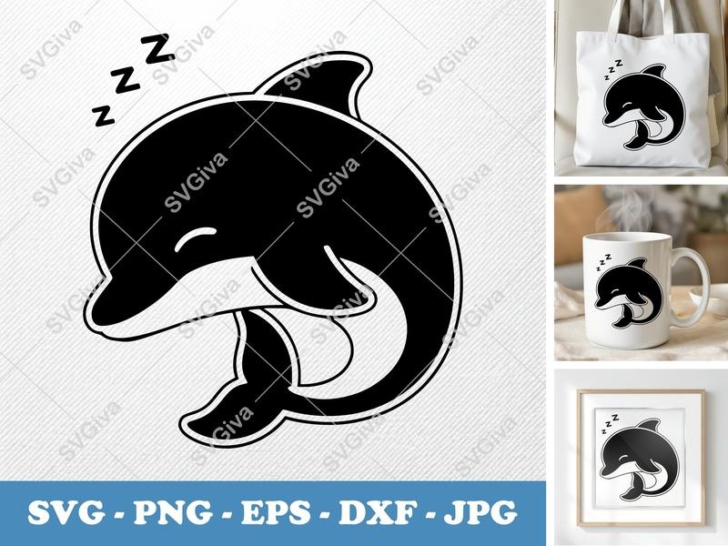 Dolphin Sleeping SVG | Puffy Pillow-Soft Design | PNG DXF EPS | Cricut Silhouette File