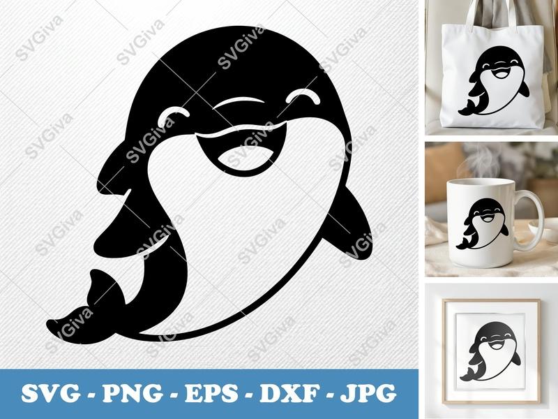 Dolphin Smiling Happily SVG PNG DXF EPS | Cute Ocean Animal Cut File for Cricut Silhouette