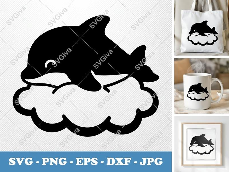 Dolphin SVG | Puffy Cloud Design | Inflated Pillow Soft Shapes | PNG DXF EPS | Cricut Silhouette File