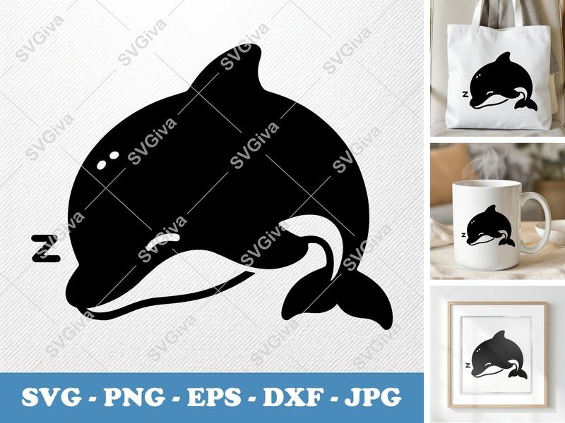 Dolphin SVG Sleepy Cute | Modern Minimalist Design | PNG EPS DXF | Cricut Silhouette Cut File