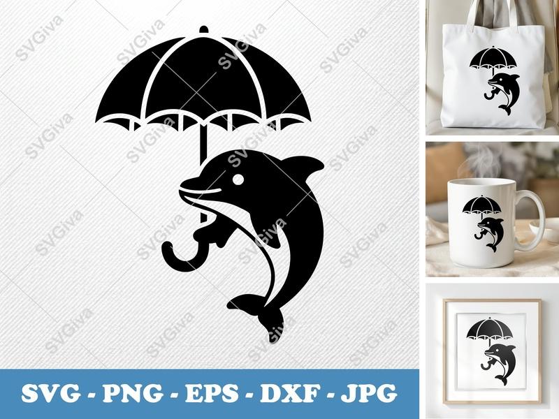 Dolphin SVG Umbrellafish, Cute Clean Design | PNG EPS DXF | Cricut Silhouette Cut File