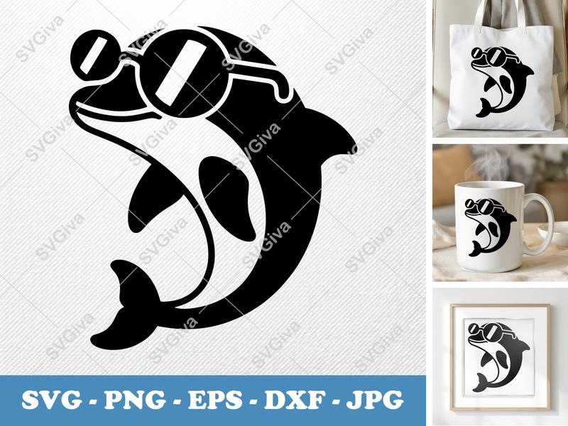 Dolphin Wearing Sunglasses SVG | Puffy Soft Forms | PNG DXF EPS | Cricut Silhouette File