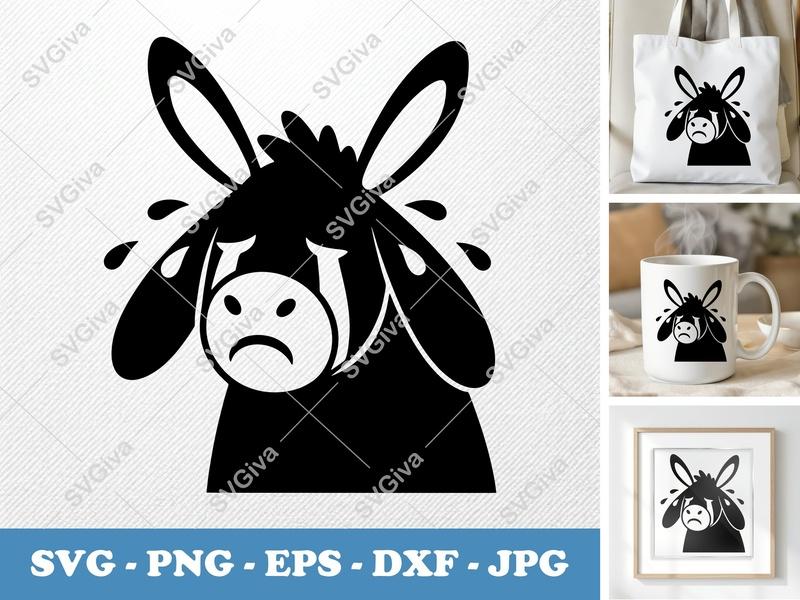 Donkey Crying SVG | Puffy Inflated Shapes | PNG DXF EPS | Cricut Silhouette Cut File