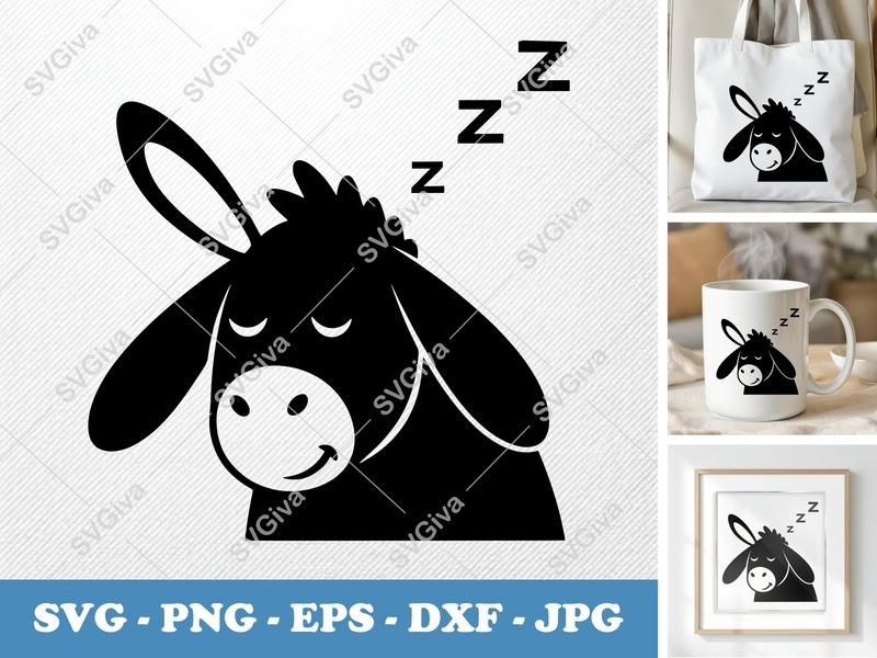Donkey Sleeping SVG | Puffy Soft Shapes | SVG, PNG, DXF, EPS | Cricut & Silhouette File