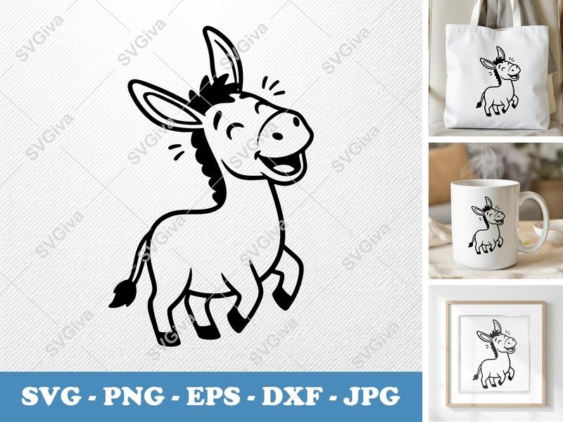 Donkey Smiling Happily SVG | Rounded, Friendly Bean-Shaped Forms | PNG DXF EPS | Cricut Silhouette File