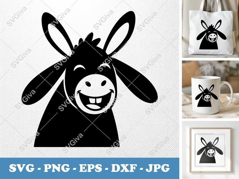 Donkey SVG smiling happily, Puffy Pillow-Soft Shapes | PNG DXF EPS | Cricut Silhouette File