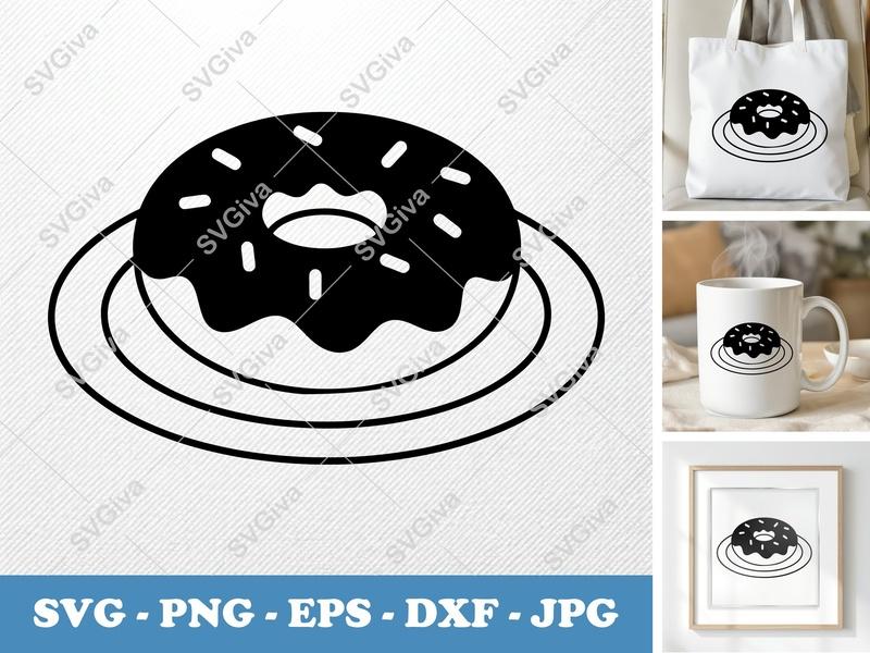 Donut on Plate SVG | Puffy Inflated Shapes | PNG DXF EPS | Cricut Silhouette Cut File