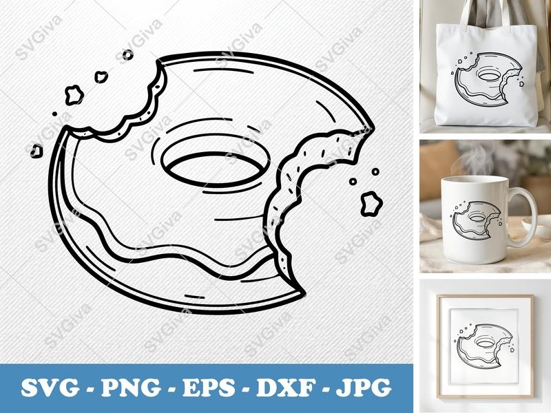 Donut Partially Eaten SVG | Food Bite PNG DXF EPS Cricut Silhouette File