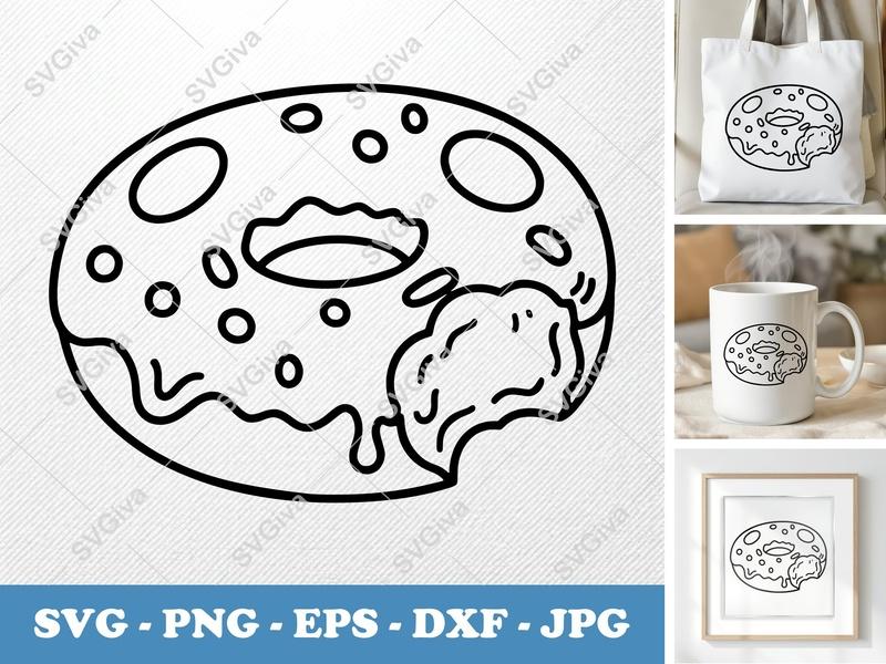 Donut Partially Eaten SVG PNG DXF EPS | Food Dessert Cut File Cricut Silhouette