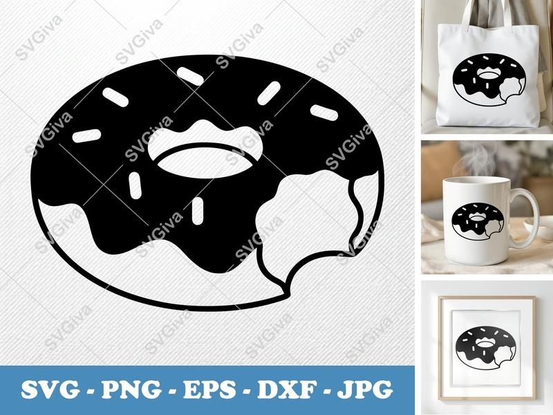 Donut Partially Eaten SVG | Puffy Soft Shapes Cut File | PNG DXF EPS for Cricut Silhouette