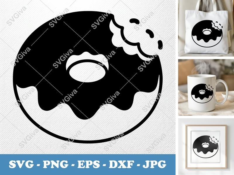 Donut SVG | Bite Mark, Glazed Food Clipart | PNG, EPS, DXF for Cricut, Silhouette | Modern Bakery Cut File