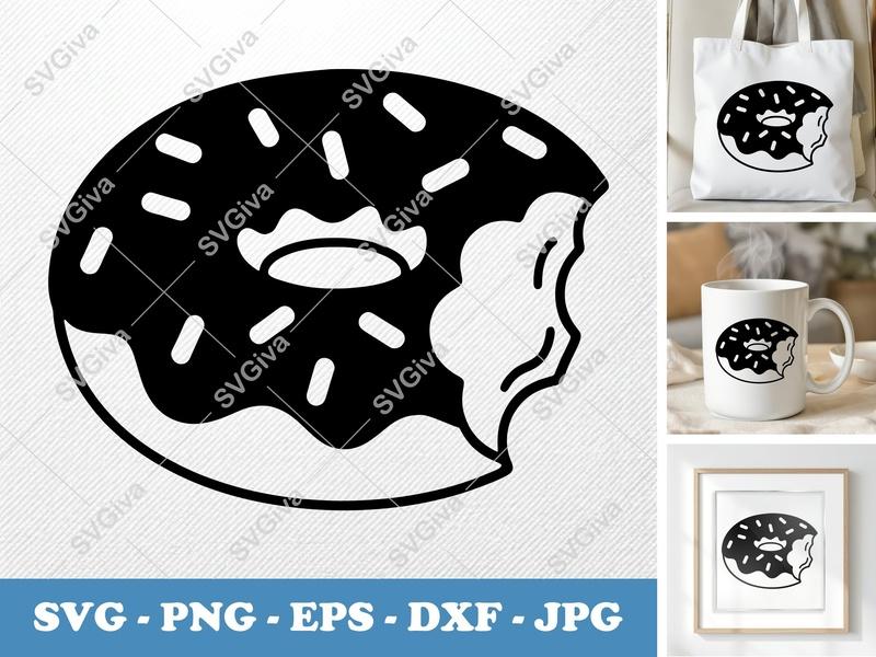 Donut SVG | Bitten Donut with Sprinkles | Modern Food Cut File for Cricut & Silhouette | PNG EPS DXF