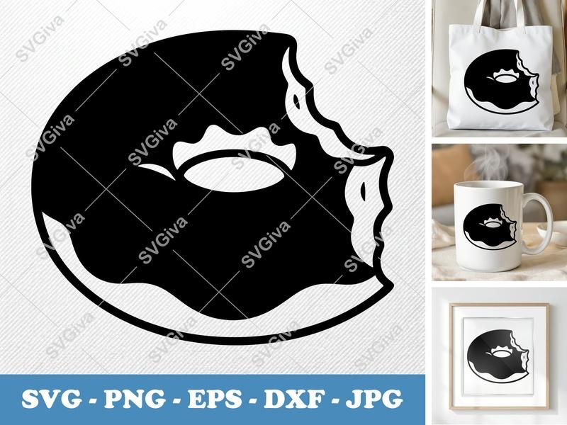 Donut SVG Bitten Glazed Snack | PNG EPS DXF Cut File for Cricut Silhouette | Bakery Treat Foodie Outline
