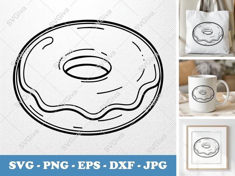 Donut SVG | Food Cut File PNG DXF EPS Cricut Silhouette Kitchen Vector