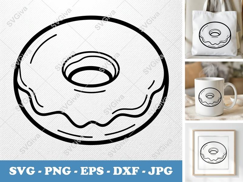 Donut SVG | Modern Iced Donut Cut File | PNG EPS DXF | Cricut Silhouette Vector Art | Bakery Sweet Snack Clipart