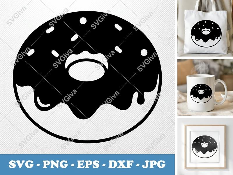 Donut SVG | Modern Iced Sprinkles Cut File | PNG EPS DXF | Cricut Silhouette Design | Food Clipart Vector