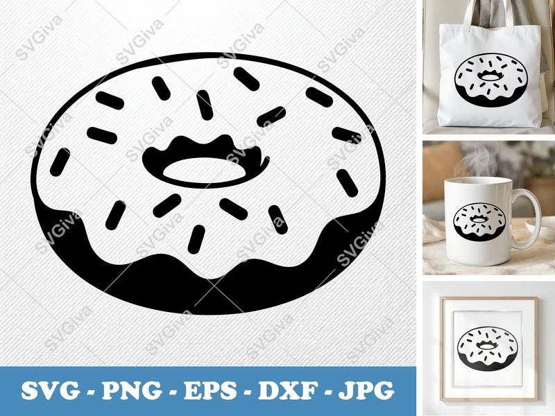 Donut SVG | Modern Sprinkles Outline | PNG EPS DXF | Cricut Silhouette Cut File, Bakery Clipart