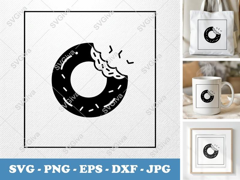 Donut SVG | Partially Eaten Doughnut PNG DXF EPS Cricut Silhouette Food Cut File