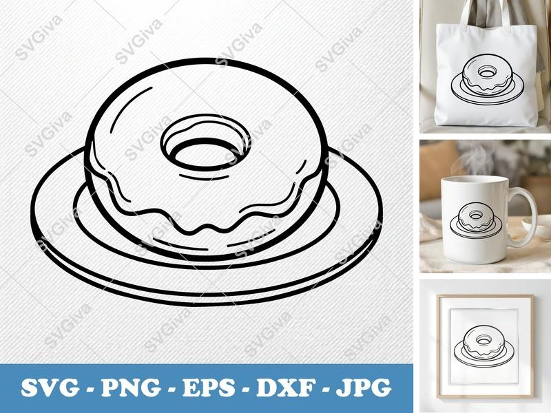 Donut SVG | Plate, Icing, Outline | PNG EPS DXF | Cricut Silhouette Cut File, Modern Sweet Treat
