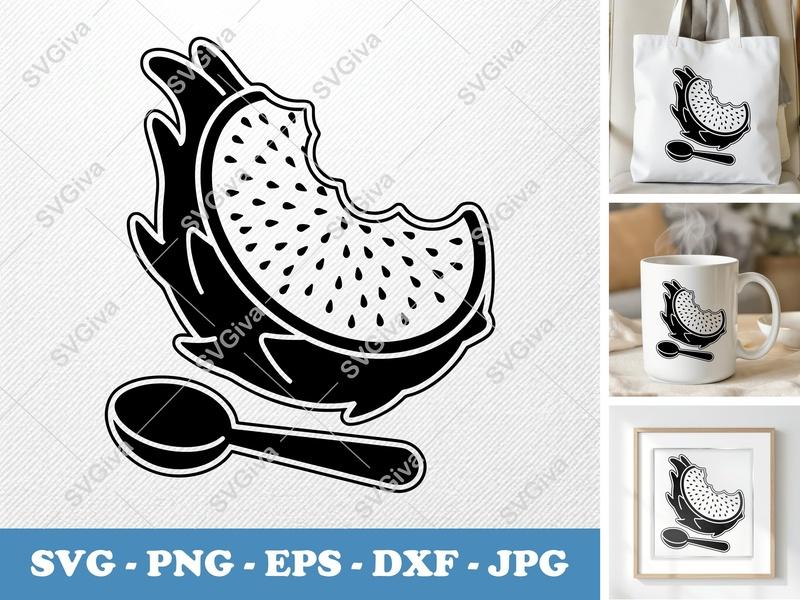 Dragon Fruit Partially Eaten SVG | Puffy Soft Shapes | PNG DXF EPS | Cricut Silhouette Cut File