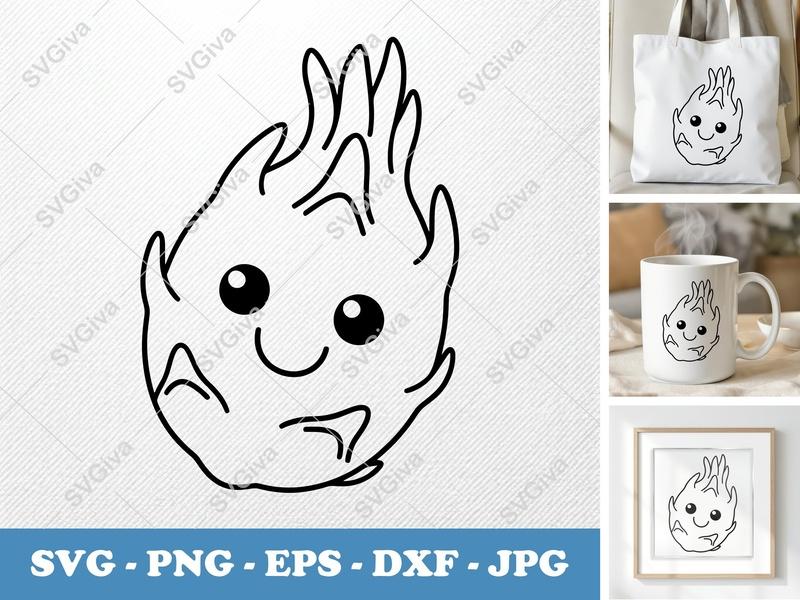 Dragon Fruit SVG, Cute Kawaii Outline Design, PNG EPS DXF, Cricut Silhouette Cut File, Modern Fruit Clipart Vector