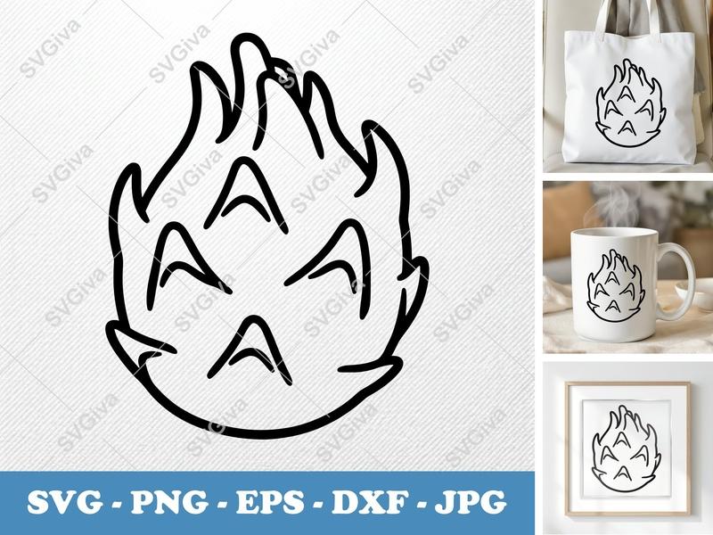 Dragon Fruit SVG, Modern Line Art Design, Outline Fruit, PNG EPS DXF for Cricut & Silhouette, Tropical Food Clipart