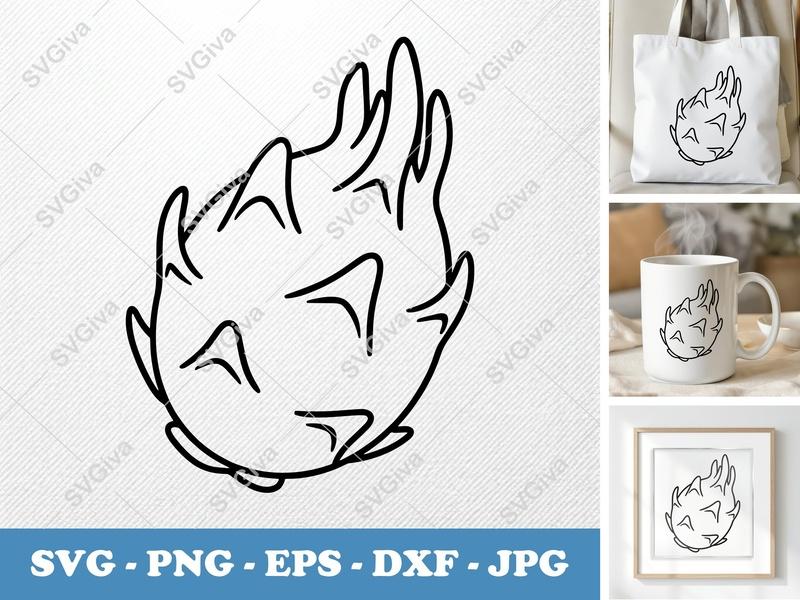 Dragon Fruit SVG, Modern Line Art, Outline Vector, PNG EPS DXF, Cricut Silhouette Cut File, Tropical Fruit Clipart