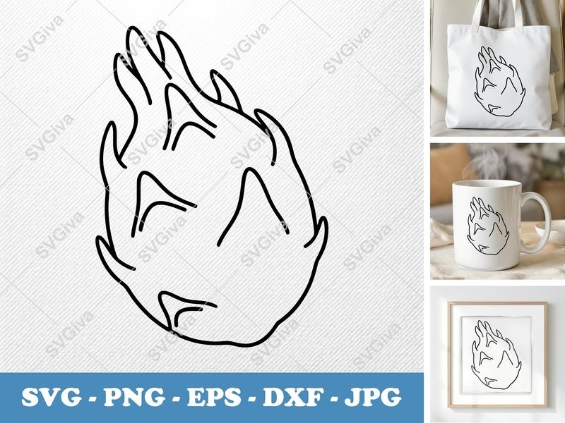 Dragon Fruit SVG | Modern Outline Design, Minimalist Line Art | PNG EPS DXF for Cricut, Silhouette, Crafting