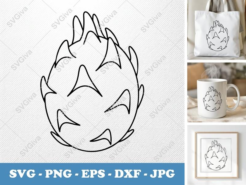 Dragon Fruit SVG | Outline Clip Art, Modern Line Art, Minimalist Design | PNG EPS DXF for Cricut & Silhouette