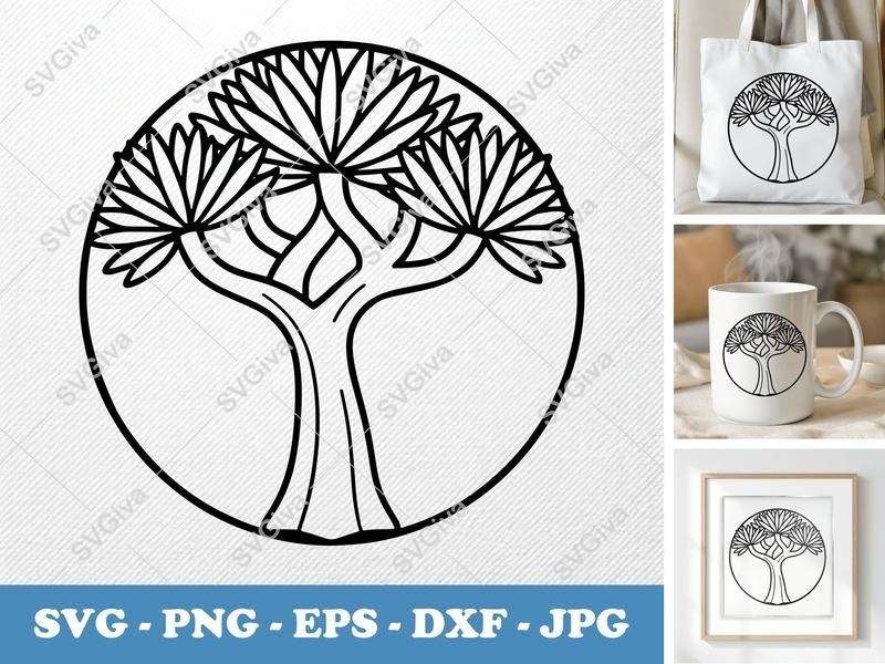 Dragon Tree classic svg icon | Rounded Body, White Circle | Friendly Bean-Shaped Forms | SVG, PNG, EPS, DXF for Cricut & Silhouette