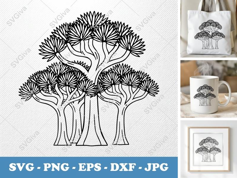 Dragon Tree in a group SVG, Bold Contour Outline, Plant Vector Art, PNG EPS DXF | Cricut & Silhouette Cut File