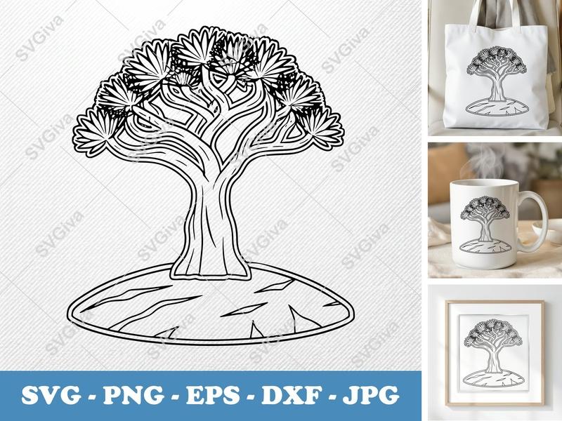 Dragon Tree SVG | Modern Outline Plant Cut File for Cricut, Silhouette | PNG EPS DXF | Minimalist Botanical Art