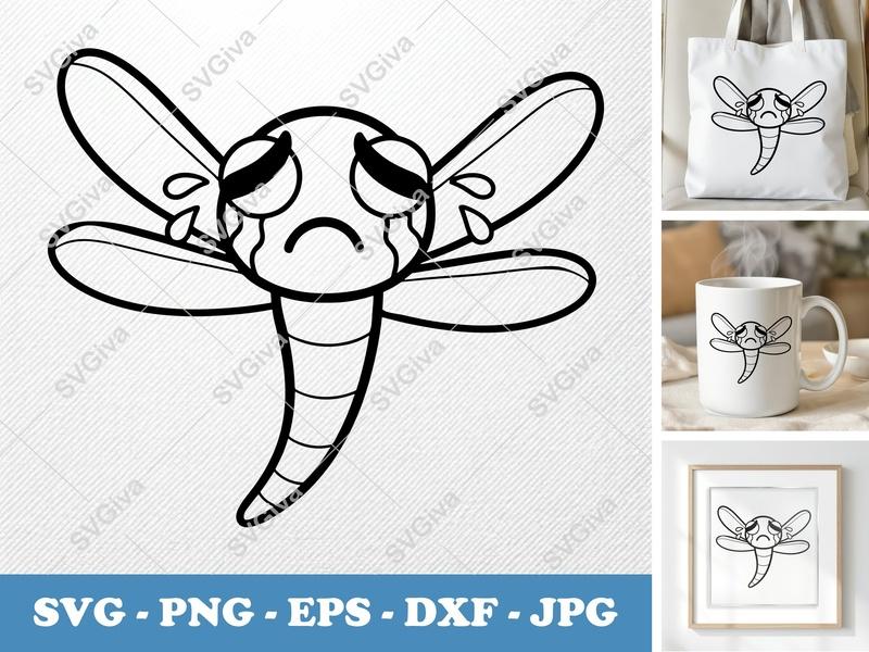Dragonfly Crying SVG | Friendly Rounded Cartoon Design | PNG DXF EPS | Cricut Silhouette File