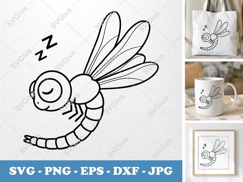 Dragonfly Sleeping SVG | Bold Minimalist Vector Cut File | PNG DXF EPS | Cricut Silhouette Design