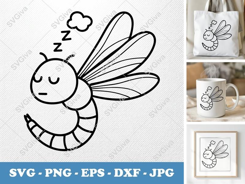 Dragonfly Sleeping SVG | Double-Outline Minimalist Cut File | Thick Contour Thin Lines PNG DXF EPS | Cricut Silhouette