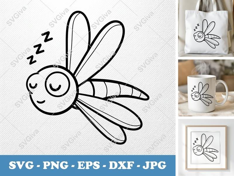 Dragonfly Sleeping SVG | Friendly Bean-Shaped Cut File | PNG DXF EPS for Cricut Silhouette