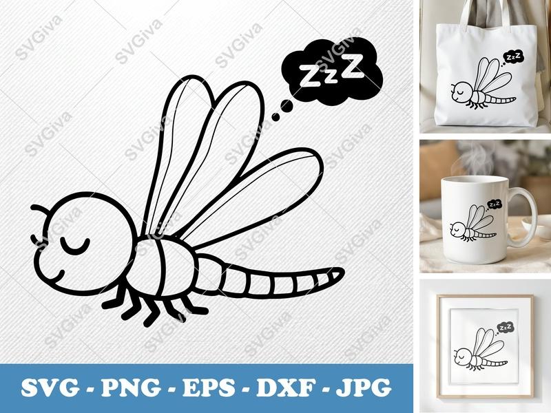 Dragonfly Sleeping SVG | Puffy Soft Shapes | Inflated Pillow-Soft Design | PNG DXF EPS for Cricut Silhouette