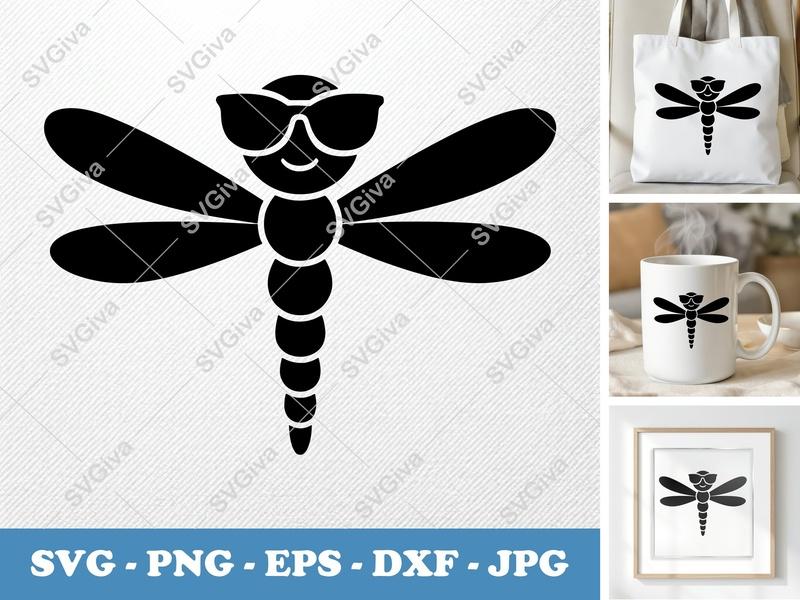 Dragonfly SVG | Cool Dragonfly with Sunglasses | Funny Insect PNG EPS DXF for Cricut & Silhouette Cut File