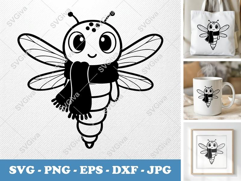 Dragonfly SVG | Cute Cartoon Insect with Scarf | PNG EPS DXF for Cricut & Silhouette