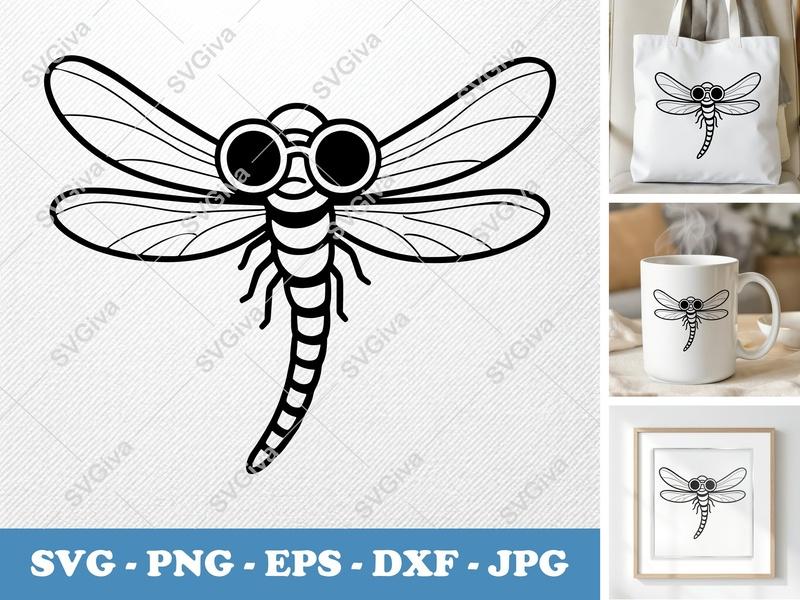 Dragonfly Wearing Sunglasses SVG PNG DXF EPS | Cricut Silhouette Cut File