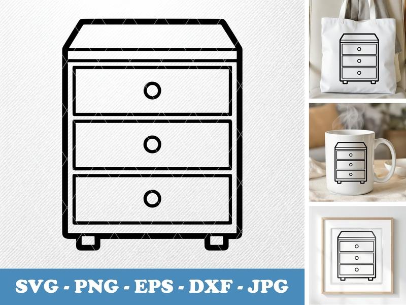 Drawer Unit classic svg icon | Double Outline, 3 Drawers, Office Furniture | SVG PNG DXF EPS for Cricut Silhouette